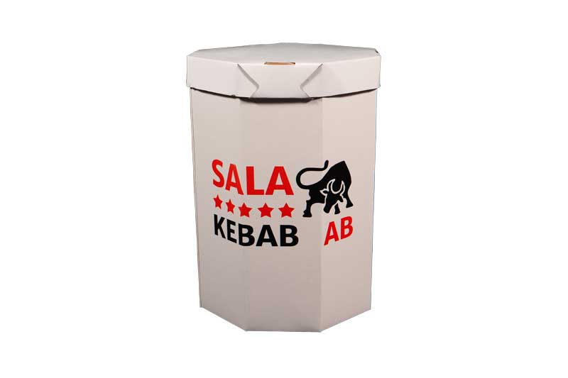 Liten rund kartong med produkter från Sala Kebab